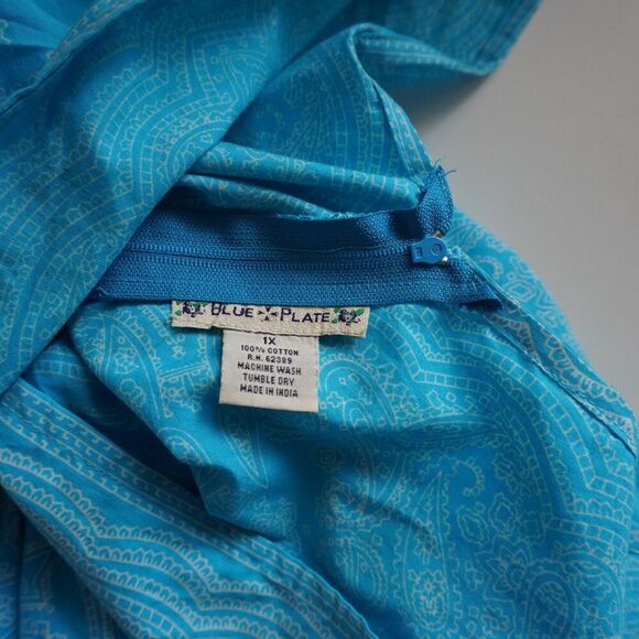 Vintage 1X Cotton Blue Plate Paisley Dress Knee‎ Length V Neck Open Back Y2K VTG - Picture 3 of 6